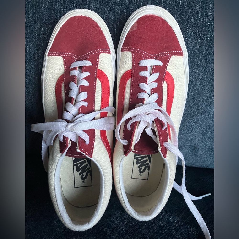 Vans Off The Wall Old Skool Canvas/Suede  Cream and Red Sneakers